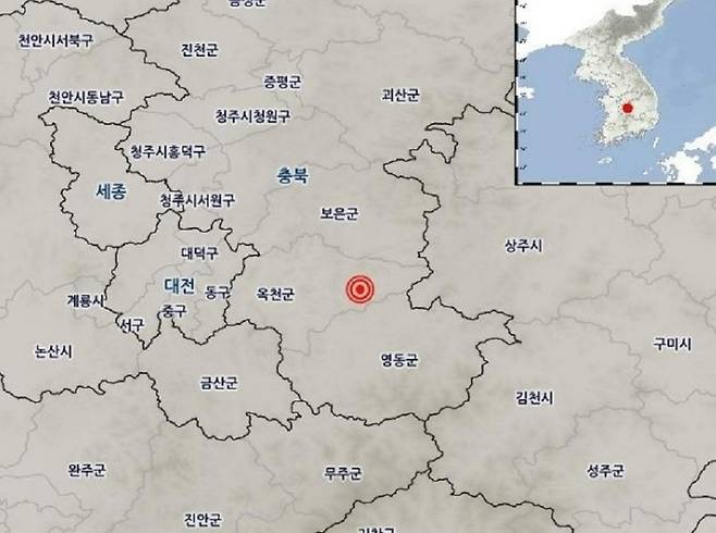 30일 오후 충북 옥천군에서 규모 3.1 지진이 발생했다. / 사진 = 기상청