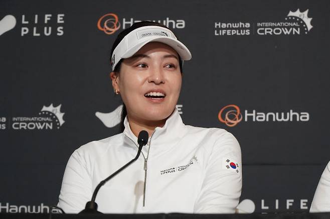 답변하는 전인지(사진=LPGA 투어/Getty Images 제공)