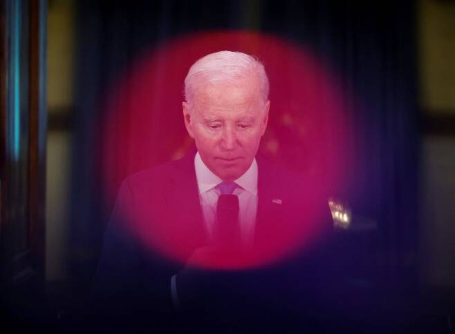 조 바이든 미국 대통령이 3일(현지시간) 미 워싱턴DC 백악관에서 장성 초청 연회 중 연설하고 있다.로이터뉴스1