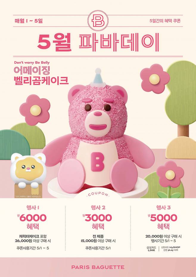 파리바게뜨는 5일까지 캐릭터 케이크 포함 2만6000원 이상 구매시 6000원 할인 행사를 진행한다. /사진=파리바게뜨