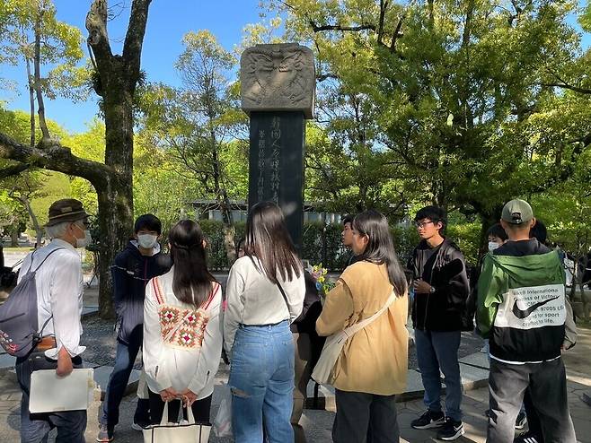 히로시마 평화기념공원에 있는 ‘한국인 원폭 희생자 위령비’ 모습. 히로시마/김소연 특파원