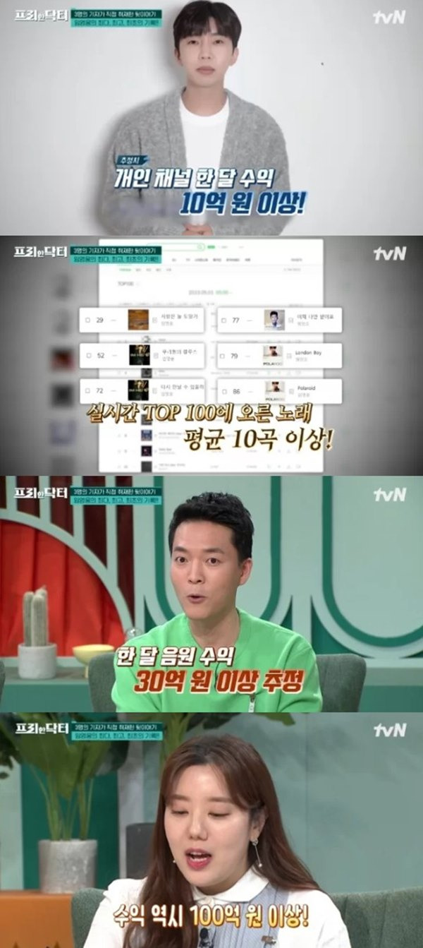 임영웅이 유튜브 채널 수익과 음원 수익을 더해 40억원 정도의 월수입을 올리는 것으로 전해졌다. /사진=tvN '프리한 닥터' 방송 캡처