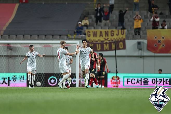 ▲ 추격하는 골을 터뜨린 광주FC 허율. ⓒ한국프로축구연맹