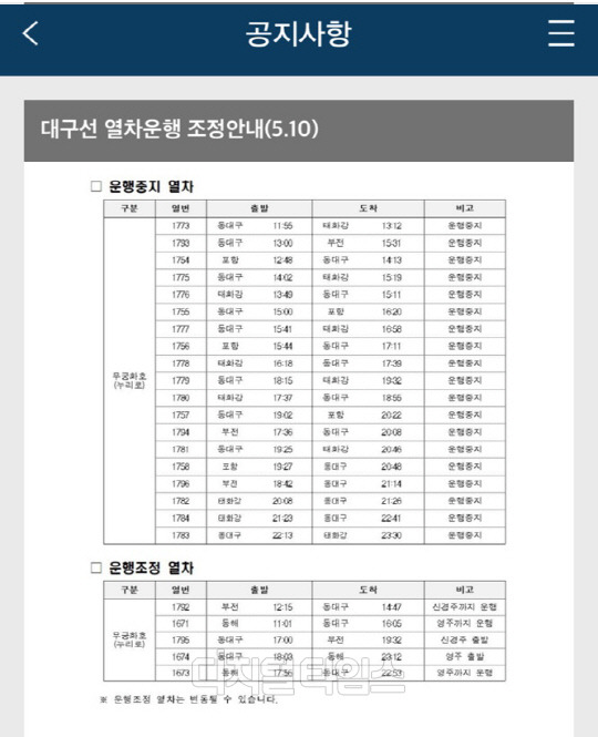 출처 코레일앱