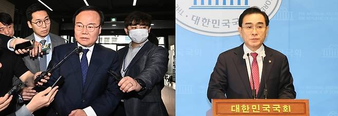 (왼쪽부터) 김재원·태영호 국민의힘 최고위원. [사진 = 연합뉴스]