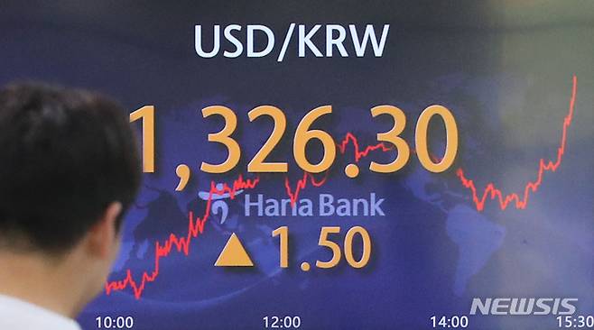 [서울=뉴시스] 권창회 기자 =  원·달러 환율이 전 거래일보다 1.5원 높아진 1326.3원에 마감했다. 코스피는 5.51포인트(0.22%) 내린 2491.00, 코스닥 지수는 5.20포인트(0.63%) 하락한 824.54에 마감했다. 11일 오후 서울 중구 하나은행 딜링룸에서 딜러들이 업무를 보고 있다. 2023.05.11. kch0523@newsis.com