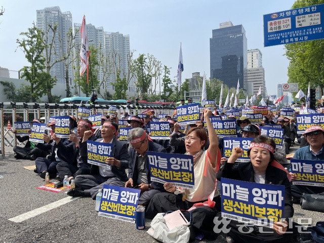 전국양파생산자협회·전국마늘생산자협회는 11일 서울 용산 대통령실 앞에서 ‘전국 양파·마늘 생산자 대회’를 열고 양파 TRQ 수입 중단 등을 정부에 요구했다.