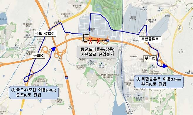 우회도로 안내도. 한국도로공사