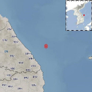 ▲ 14일 오전 8시 35분 25초 동해시 북동쪽 51km 해역에서 규모 3.1의 지진이 발생했다. [기상청 제공]