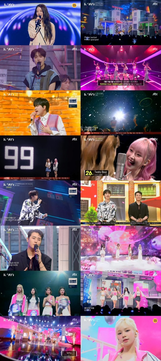 JTBC 'K-909'에 에스파, 이무진, 후이(펜타곤), oung K(DAY6), 엑스디너리 히어로즈, 트라이비 등이 출연했다./사진=JTBC 'K-909' 방송 화면 캡쳐