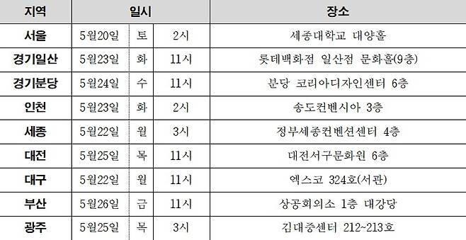 설명회 일정. (종로학원 제공)