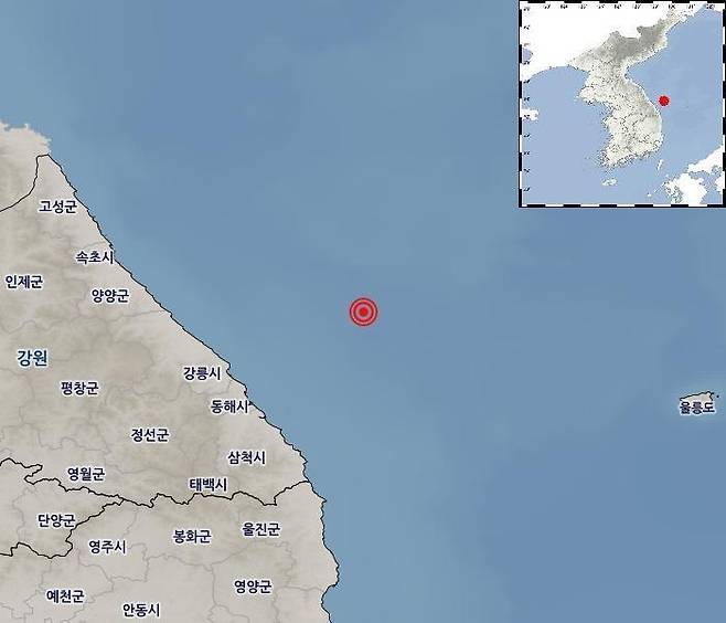 강원 동해시 북동쪽 해역서 규모 4.5 지진. [기상청 제공]