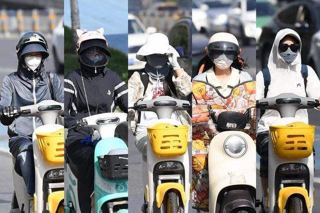 이른 폭염에 자외선 차단 복장 착용한 중국인들 [펑파이신문 캡처. 재판매 및 DB 금지]