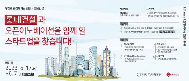 롯데건설xB.Startup 오픈이노베이션 챌린지 2023 포스터/롯데건설 제공