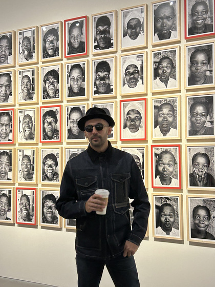 French photographer and street artist JR during a press preview at the Lotte Museum of Art earlier this month for his first Korean solo exhibition, "Chronicles." [SHIN MIN-HEE]