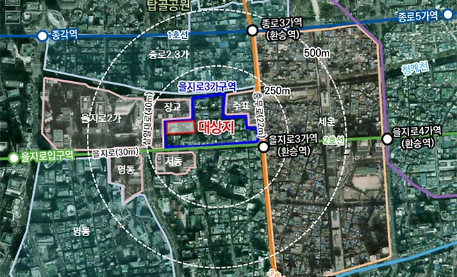 서울 중구 '을지로3가구역 제1·2지구 도시정비형 재개발사업 위치도. 서울시 제공