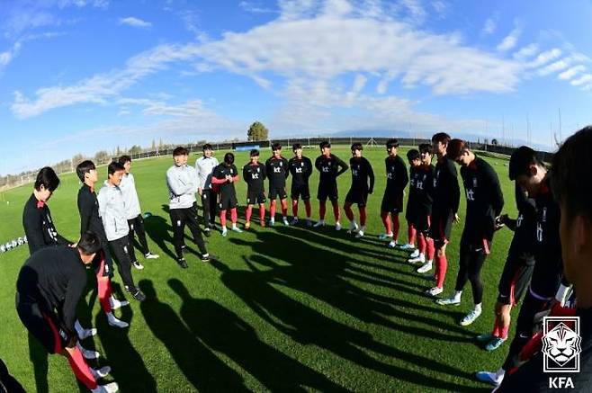 아르헨티나 멘도사에서 훈련 중인 U-20 축구대표팀.   대한축구협회(KFA)