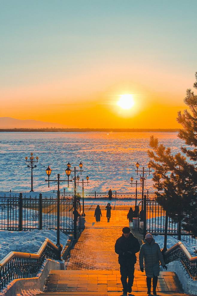 러시아 하바롭스크의 얼어붙은 강