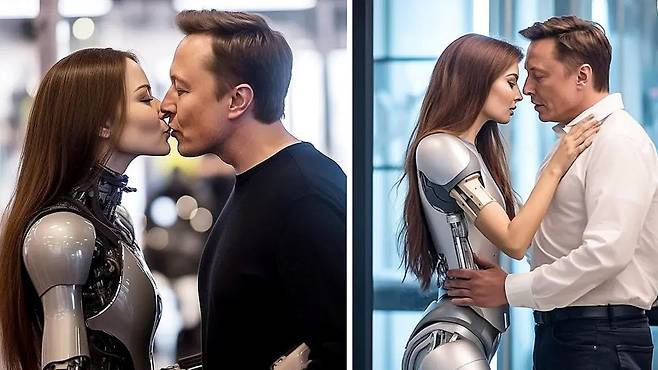 여성형 로봇과 키스하는 일론 머스크 사진 알고보니 ‘AI가 만든 것’ / 사진=대니얼 마빈 트위터