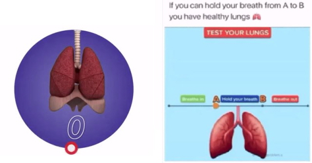 SNS에서 흔히 볼 수 있는 폐건강 테스트. 이 테스트에서 폐지컬 두 번째 숨참기 경기가 고안됐다./사진=유튜브, 트위터 캡처