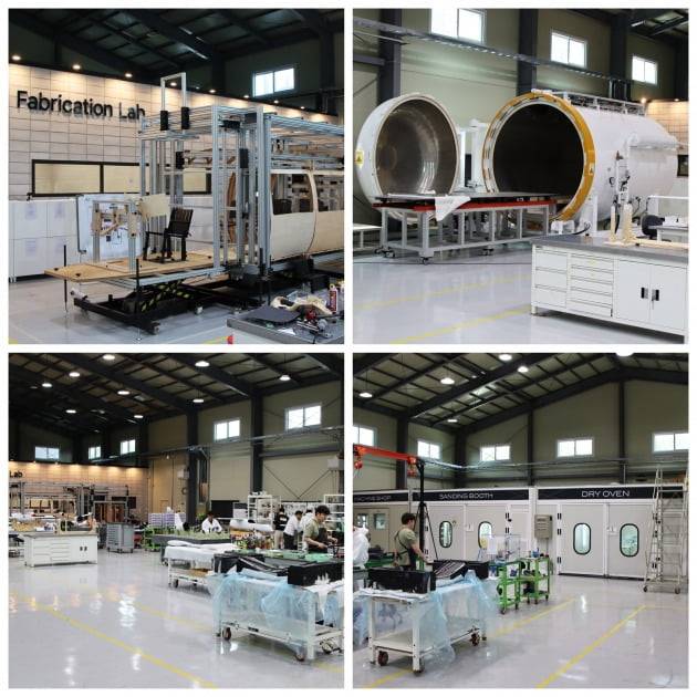 왼쪽 위부터 시계 방향으로 UX 목업, 오토 클레이브, 조립동 내부, '샌딩 부스' 등 특수 목적 공간. 엔지니어 약 40명이 상주하고 있다.  /플라나 제공