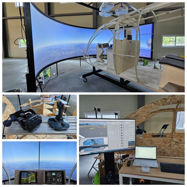 두 번째 조립동에는 비행 시뮬레이션을 위한 기기가 설치되어 있다. 가상현실(VR) 기기를 조종사 좌석 및 조종간과 연동시켰다.  /이시은 기자