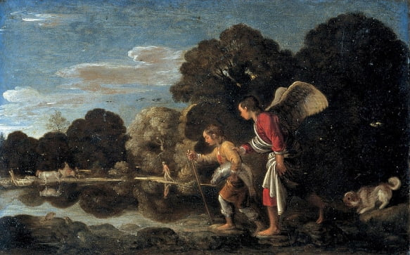 '토비아스와 천사'(1606). 동판에 유화. 12.4cm x 19.2cm