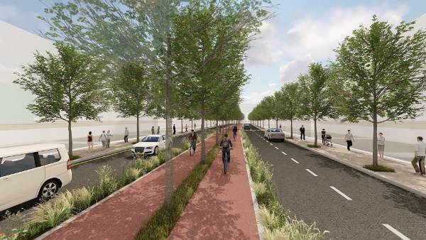 부산시가 ‘15분 도시’ 정책 실현에 속도를 내고 있다. 15분 도시는 집에서 걷거나 자전거로 15분 이내에 일상생활이 모두 가능한 도시다. 그림은 부산시가 이런 차원에서 추진하는 중앙자전거전용차로 조감도. 부산시 제공