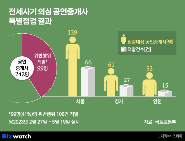 전세사기 의심 공인중개사 특별점검 결과 / 그래픽=비즈워치