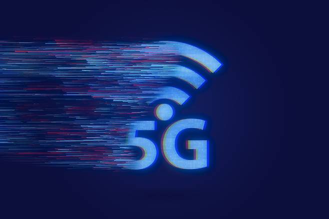 Digital work of 5g or wifi signal on mobile phone, conceptual work