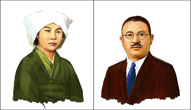 5월 이달의 독립운동가로 선정된 가네코 후미코(왼쪽), 후세 다쓰지 선생. (이미지=국가보훈처)