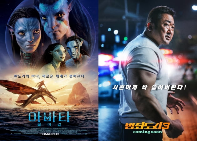 영화 '아바타2'-'범죄도시3' 포스터
