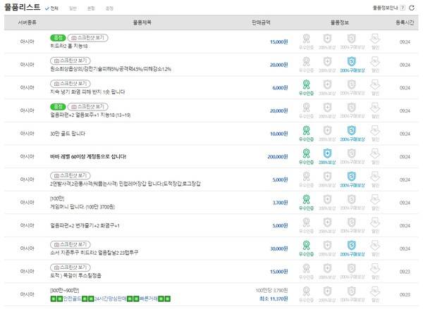 - 판매 리스트는 수두룩 올라오지만 막상 거래되는 아이템은 없다 [출처: 아이템매니아]