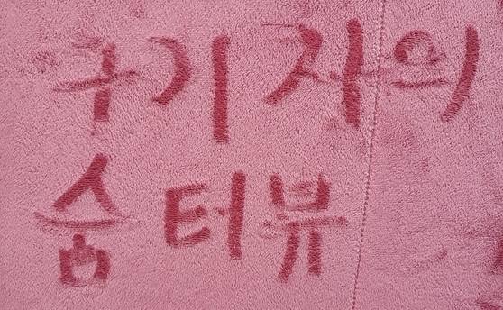 벨리곰에는 이렇게 쉽게 손가락으로 글자를 쓰고 손바닥으로 문질러서 지울 수 있습니다. 아래에서 위 방향으로 털의 결을 거슬러 올라가면 더 쉽게 써집니다.