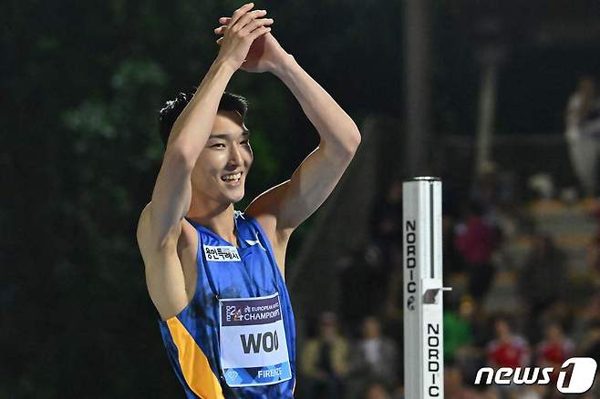 로마 피렌체 다이아몬드리그 2위에 오른 우상혁. ⓒ AFP=뉴스1