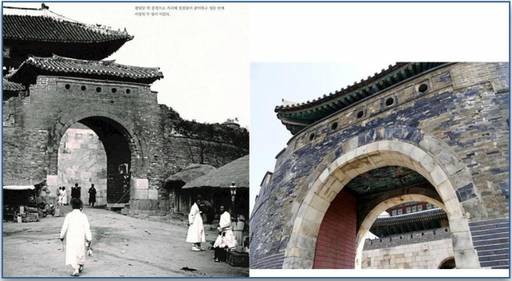 오성지는 옹성 홍예문 위에 설치했다. (왼쪽부터) 남옹성, 북옹성.