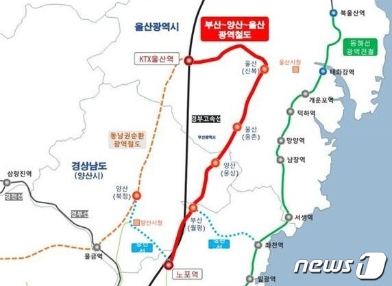 부산~양산~울산 광역철도 '웅상선' 노선도 (부산시 제공)