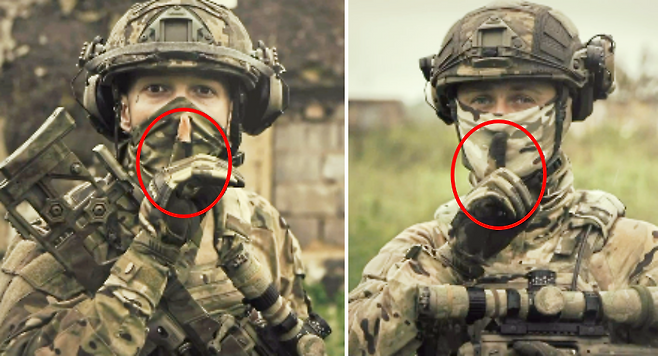 우크라이나 국방부가 제작하고 공개한 해당 영상은 무장한 군인들이 두 번째 손가락을 입에 대고 ‘쉿’하는 포즈를 취하며 정면을 바라보는 모습을 담고 있다