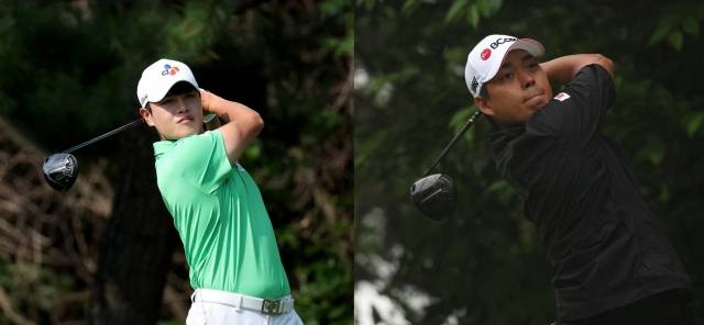 오는 8일부터 11일까지 나흘간 경남 양산시 에이원CC 남-서코스에서 열리는 KPGA선수권대회 with A-ONE CC에서 우승 경쟁을 펼칠 것으로 예상되는 이재경과 신상훈(오른쪽). KPGA제공