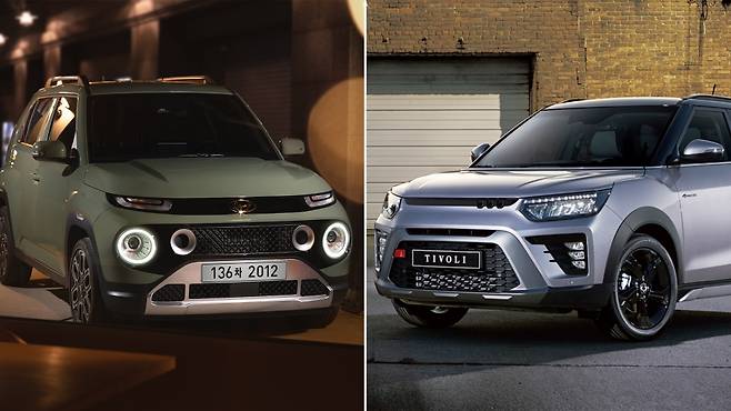 현대차 캐스퍼(왼쪽)와 KG모빌리티 티볼리(오른쪽)