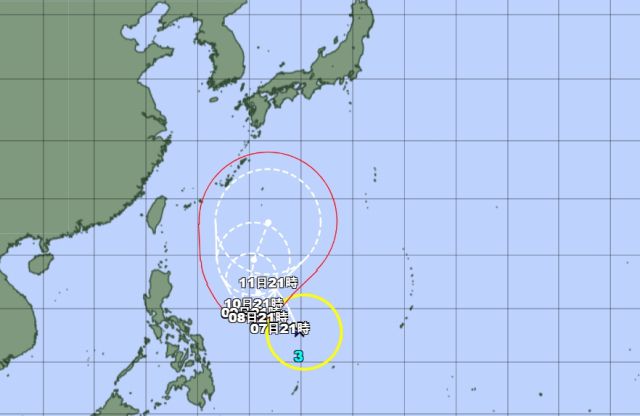 일본 기상청이 6일 오후 9시 발표한 3호 태풍 구촐 예상경로./일본 기상청