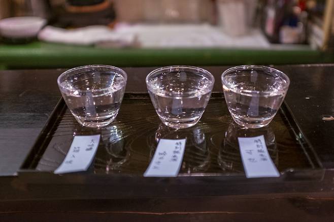 우오타카에서 맛본 사케 3종 세트