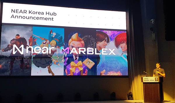 일리야 폴로수킨 니어 프로토콜 대표가 2023년 6월 6일 한국 서울에서 열린 비들아시아 2023 행사에 참석, 기조강연을 하고 있다. / 니어 프로토콜 코리아 제공