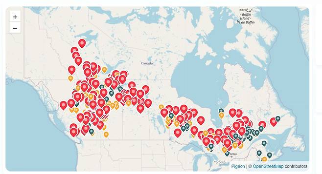 캐나다 산불 현황./Canadian Interagency Forest Fire Center