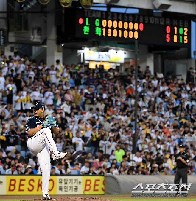 8회초에도 등판해 역투를 이어간 산체스. 대전=허상욱 기자 wook@sportschosun.com