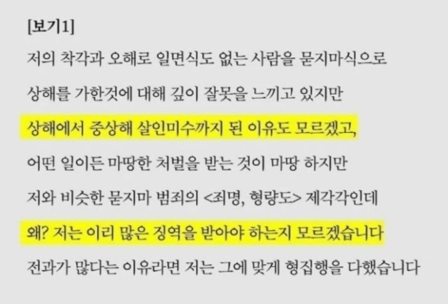 이른바 ‘부산 돌려차기 사건’ 피고인 B씨가 쓴 반성문 일부. 피해자 A씨 인스타그램 갈무리.