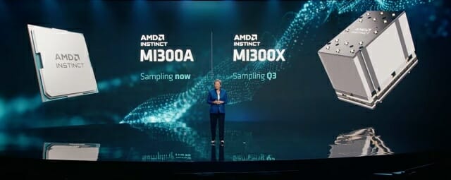AMD가 생성형 AI와 고성능 컴퓨팅(HPC) 가속을 위한 서버용 칩인 '인스팅트 MI300' 시리즈를 공개했다. (사진=AMD)