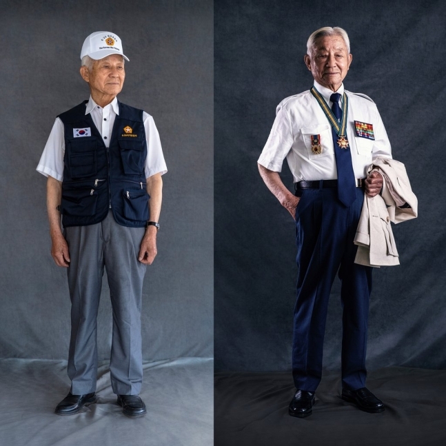 기존 단체복(왼쪽)과 새 단체복을 입은 장근식 6·25참전유공자회 부회장. / 사진=국가보훈부 제공