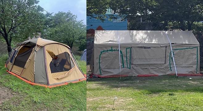 난도질당한 텐트 모습. /사진=온라인 커뮤니티