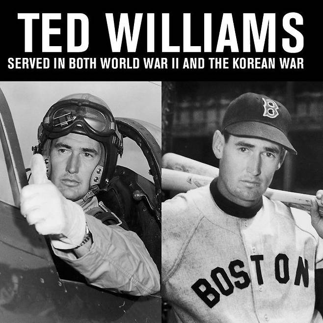 마지막 4할 타자 테드 윌리엄스는 6.25 전쟁에 참전해 전투 임무를 수행한 것으로 유명하다. / 트위터